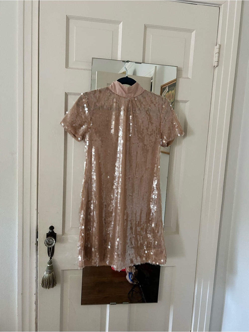 Staud Rose Gold wSequin Mock Neck Dress